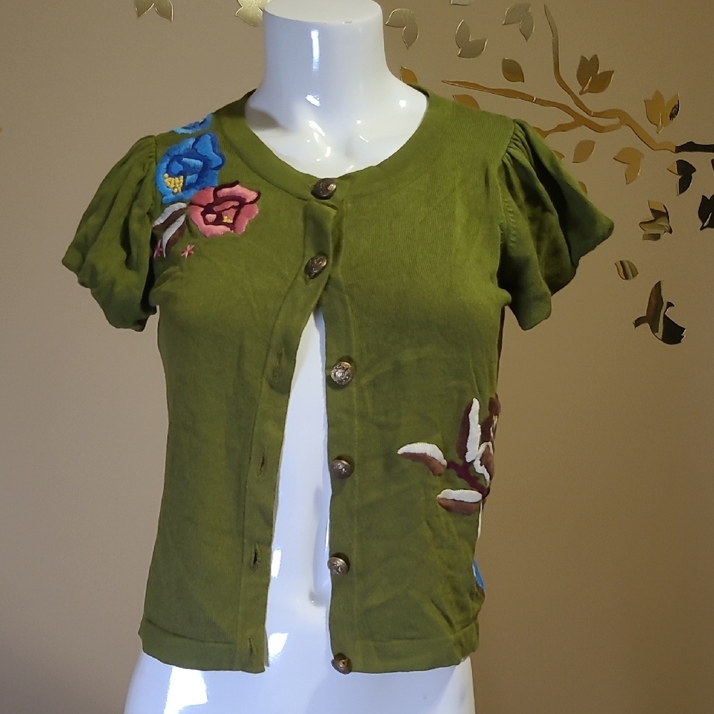 Nick & Mo Green Cardigan Embroidered Size S